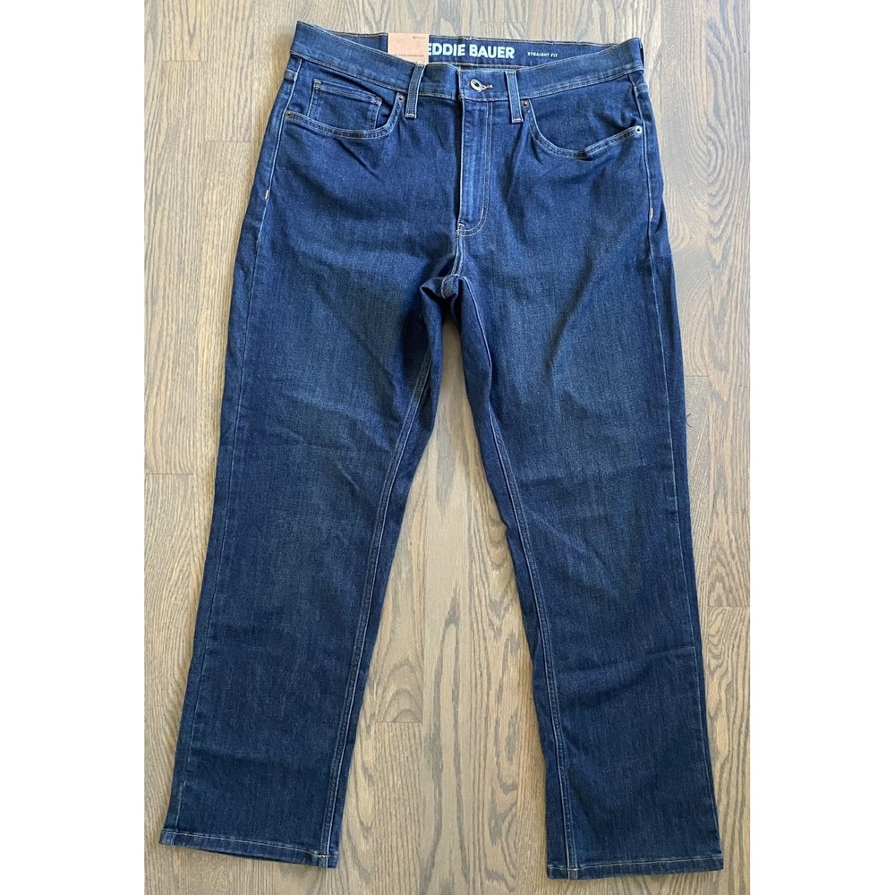 Eddie Bauer Denim Stretch Jeans Dark Blue Straight Fit 34 x 30 Men NEW